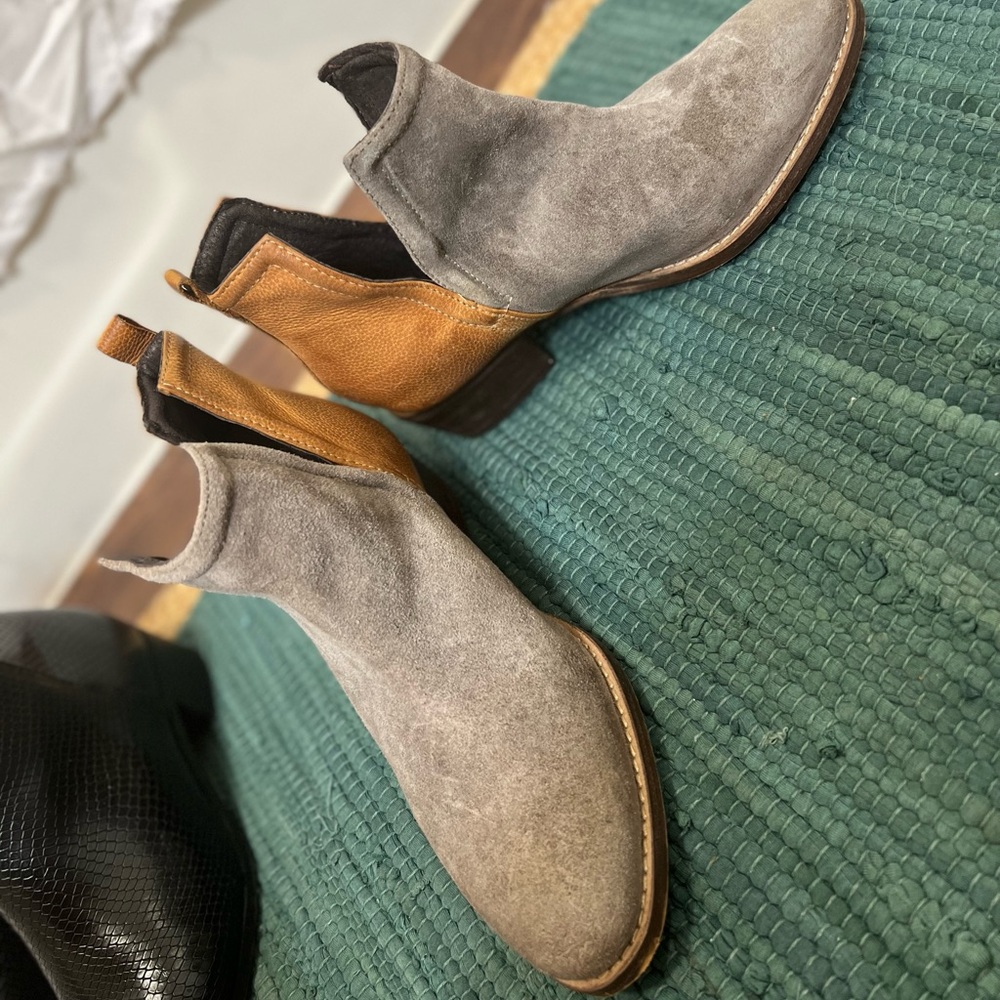 Diba Faux Leather Gray & Brown Ankle Boots
